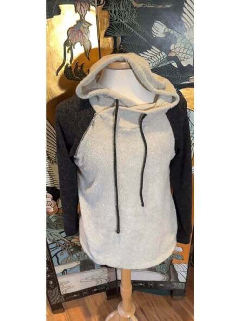 Fuzzy Two Tone Hooded Sweatshirt